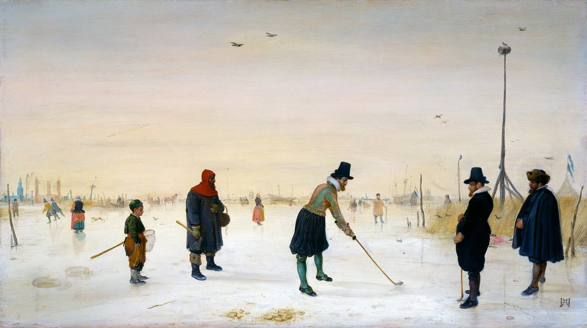 Peinture de joueurs de kolf sur un canal gelé, vers 1625